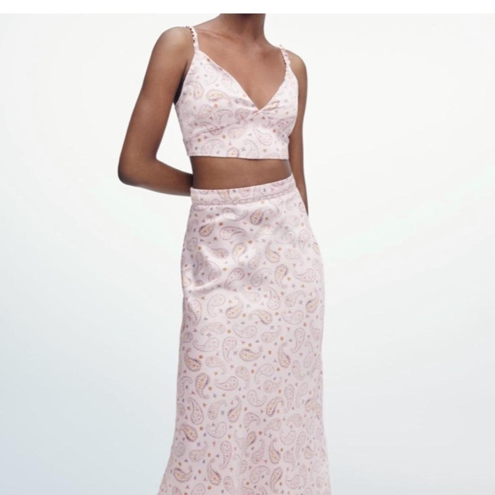Pink Paisley Crop Top and Skirt Set